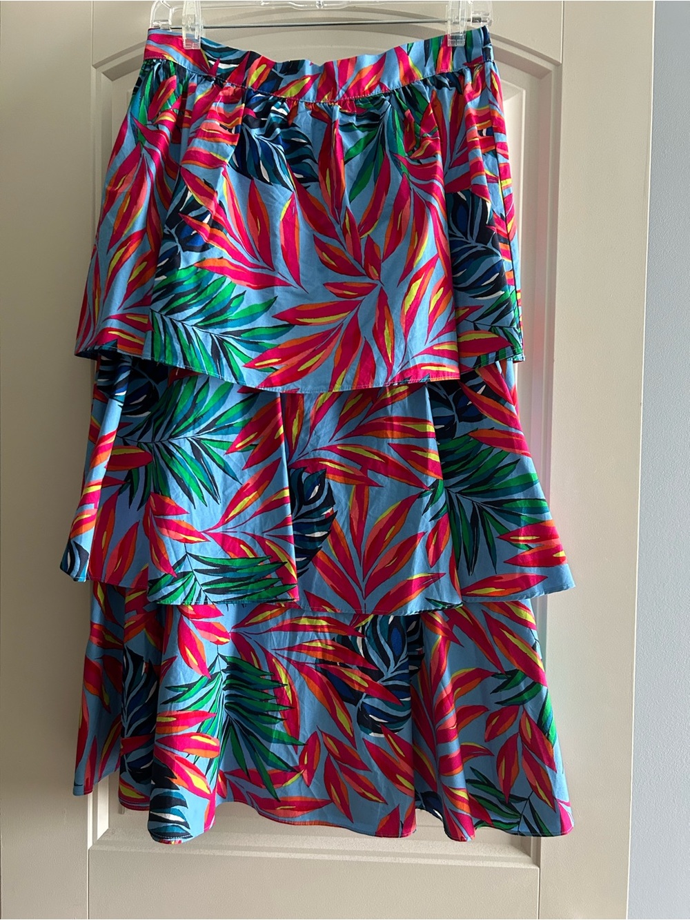 NWT Tabitha Brown for Target- Tiered Midi Skirt in Bright Blue Tropical Print